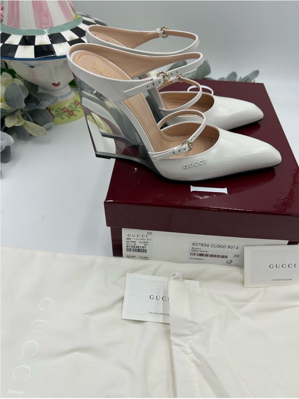 Women’s Gucci, Regent, leather wedge mules, size 39 made in Italy - Picture 8 of 10